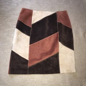 Apostrophe Suede Leather Color-block Skirt